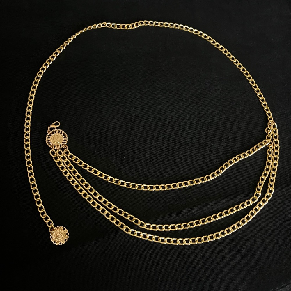 Vintage Gold Chain Drape Belt Medallion Multi Strand Waist Belt 35" - Picture 4 of 6